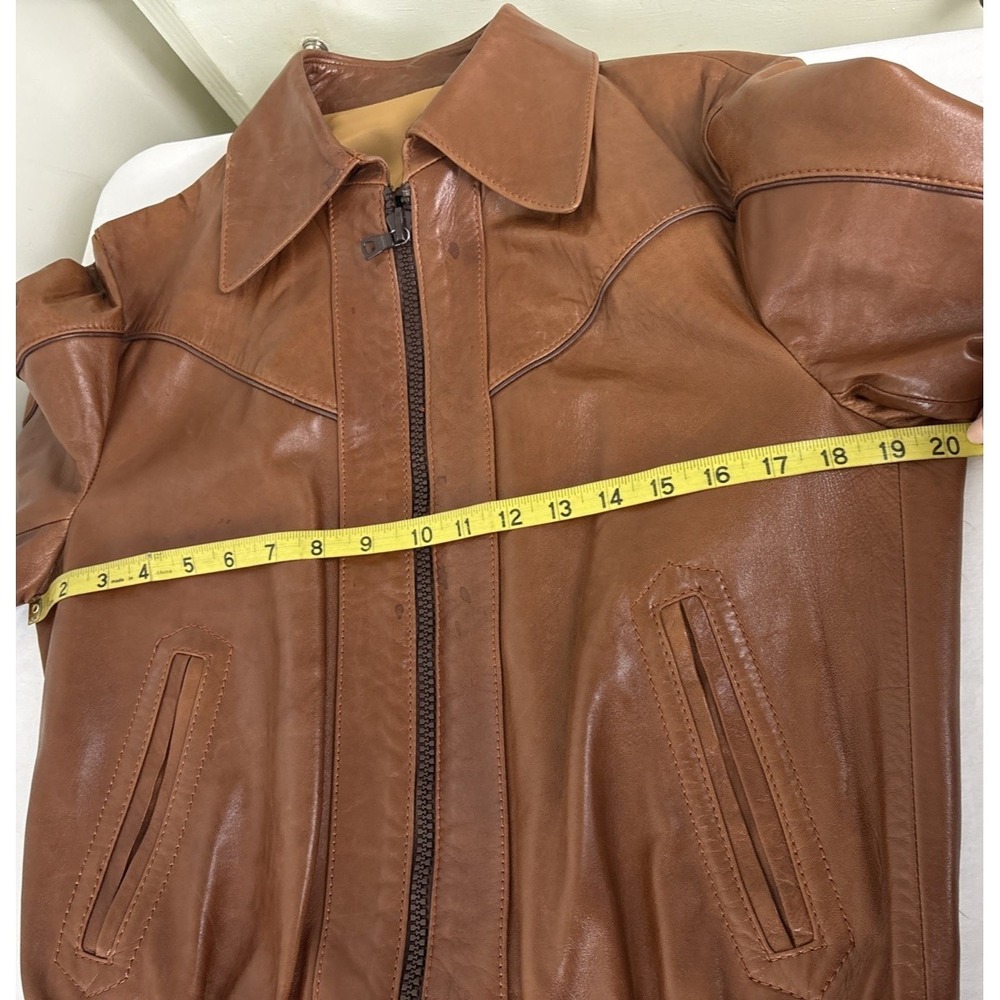 Vintage Cortefiel Leather Bomber Jacket Mens 38 Caramel Brown Soft Gangster - Picture 12 of 14